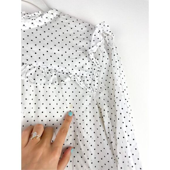 Madewell Mockneck Ruffle Top in Flocked Dot‎ Size S - Picture 6 of 14